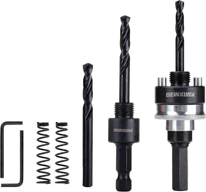 GEINXURN Heavy Duty Quick Change Hole Saw Mandrel, 7/16-Inch and 3/8 Inch Hole Saw Arbor with 3Pcs Central Drill/2PCS Hex wrench/2Pcs Spring - Image 1